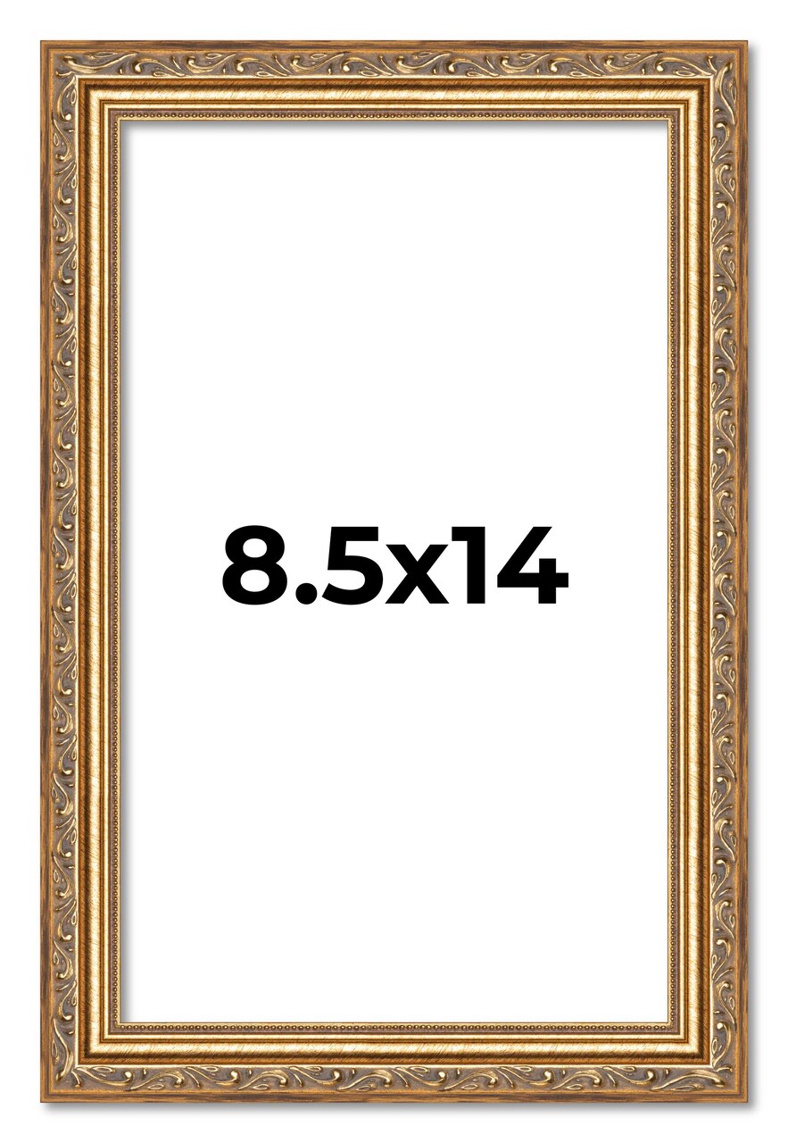 8.5x14 Solid Wood Antique Picture Frame with UV-Resistant Acrylic & Acid-Free Backing, Available in 4 Finishes: Bronze, Gold, Silver, and Gold with Black